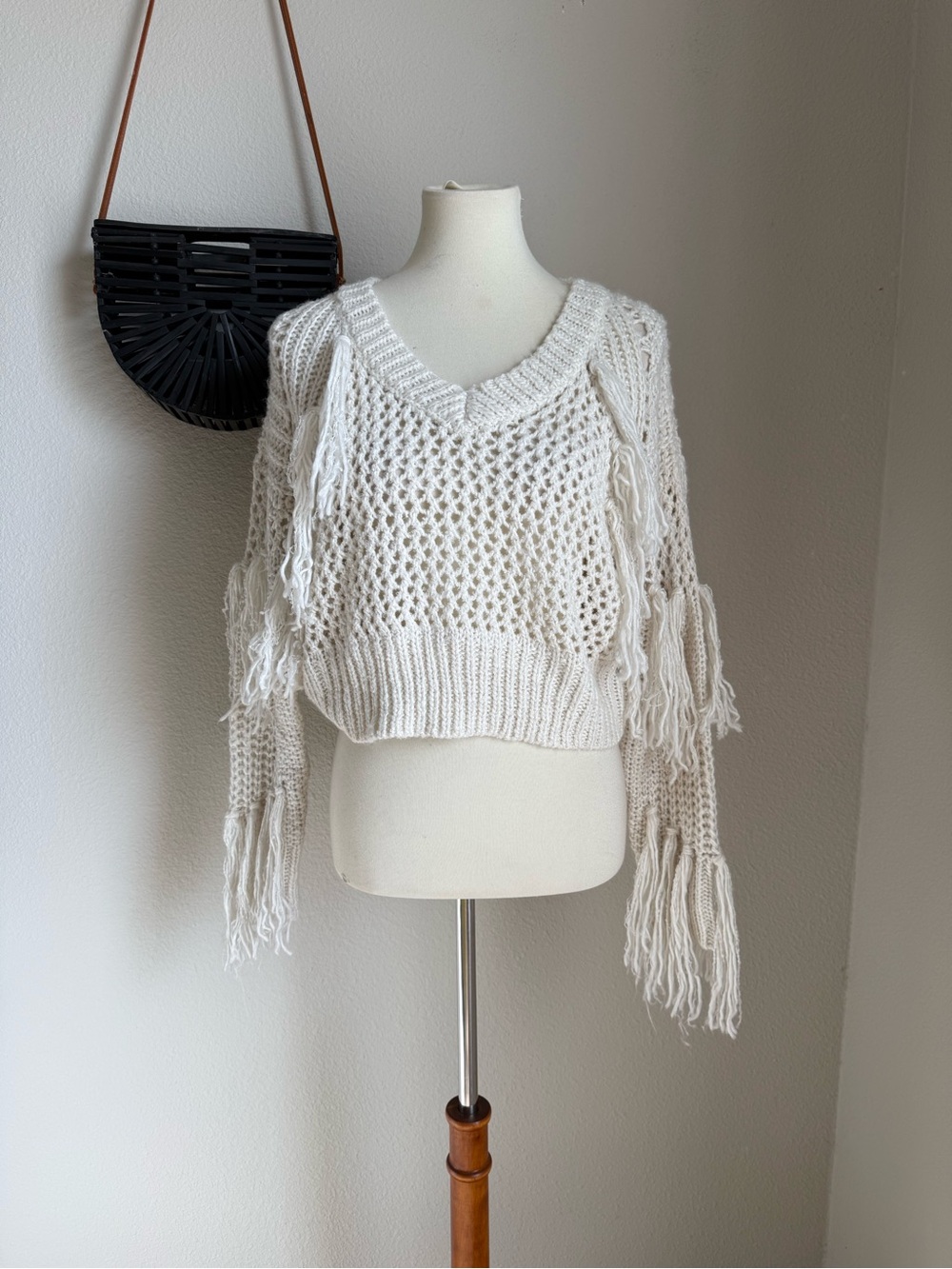 NWT OneTwelfth Knit V Neck Fringe Sweater, Size Small